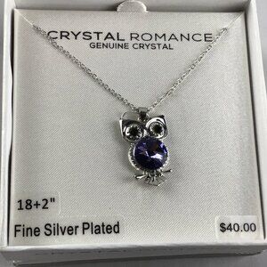 CRYSTAL ROMANCE Genuine Crystal Fine Silver Plated Necklace with Owl Pendant